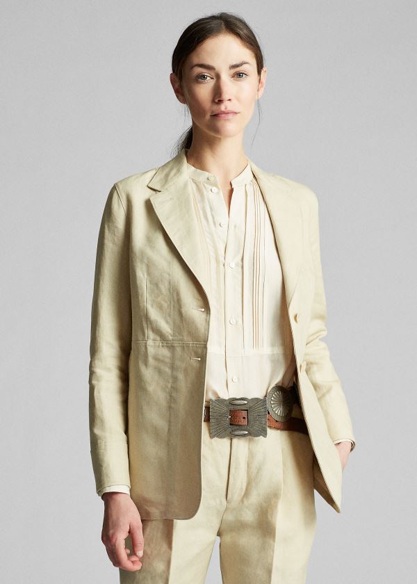 Chaquetas Ralph Lauren Mujer Creme - Linen Riding - AQKSP7069